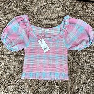 LoveShackFancy Molly smocked plaid top
